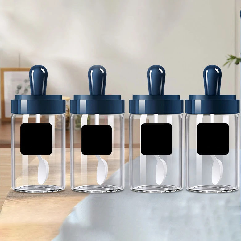 Top selling olive oil spice jar glass bottle spice jars set glass containers with spoon oil brush glass honey jar dispenser