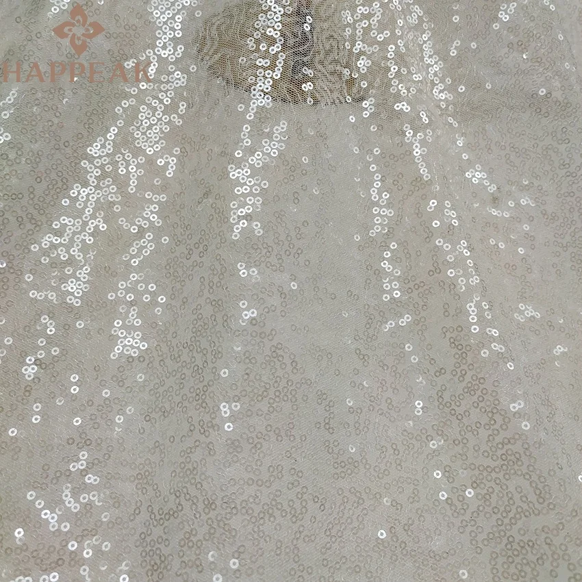 HAPPEAK soft embroidered silver sequin mesh fabric glitter tulle lace fabric for evening dress