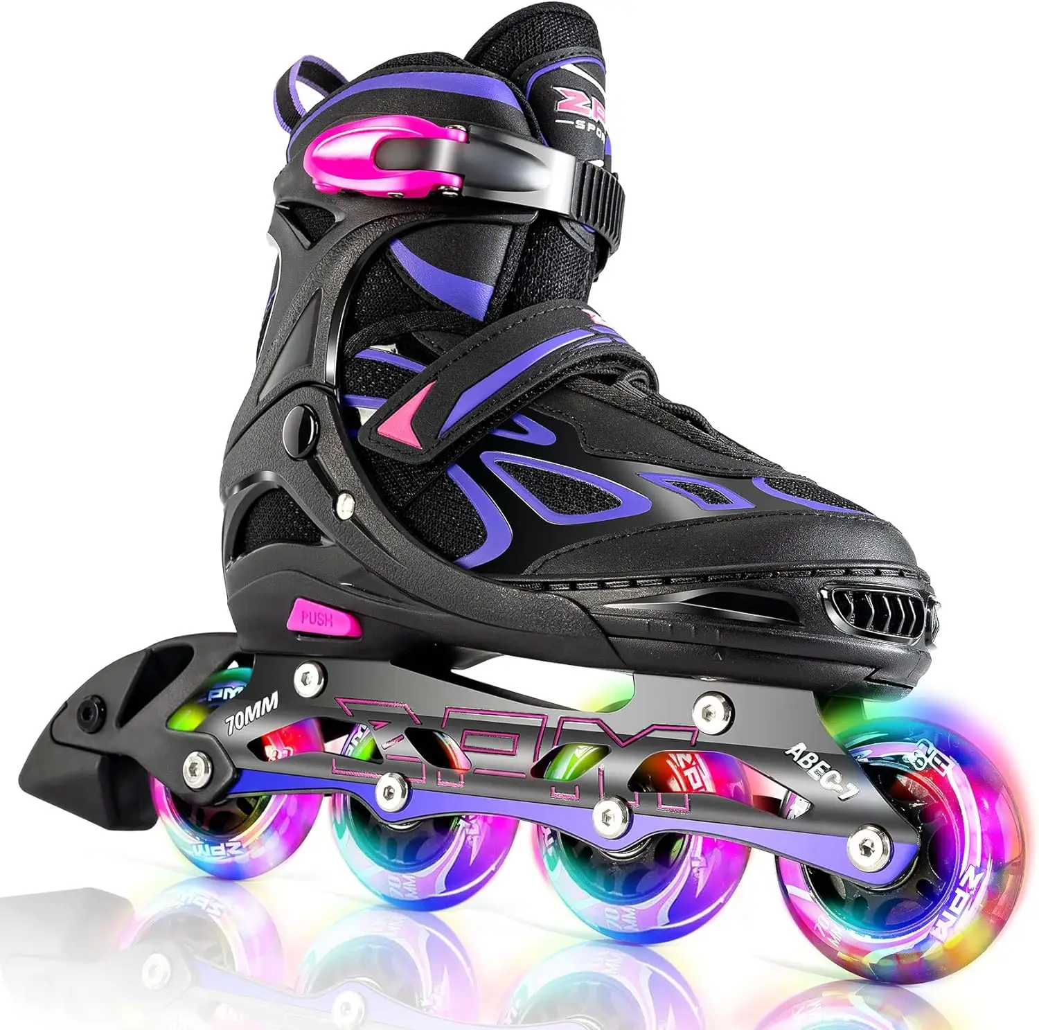 Rainbow Unicorn 4 Size Adjustable Light up Roller Skates for Girls Boys for Kids