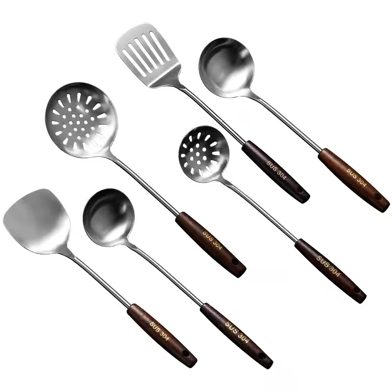
Kitchen baking stainless steel accessories Gadgets Tools Stand Kitchenware Spatula sets cooking Utensils With Wooden Handles 