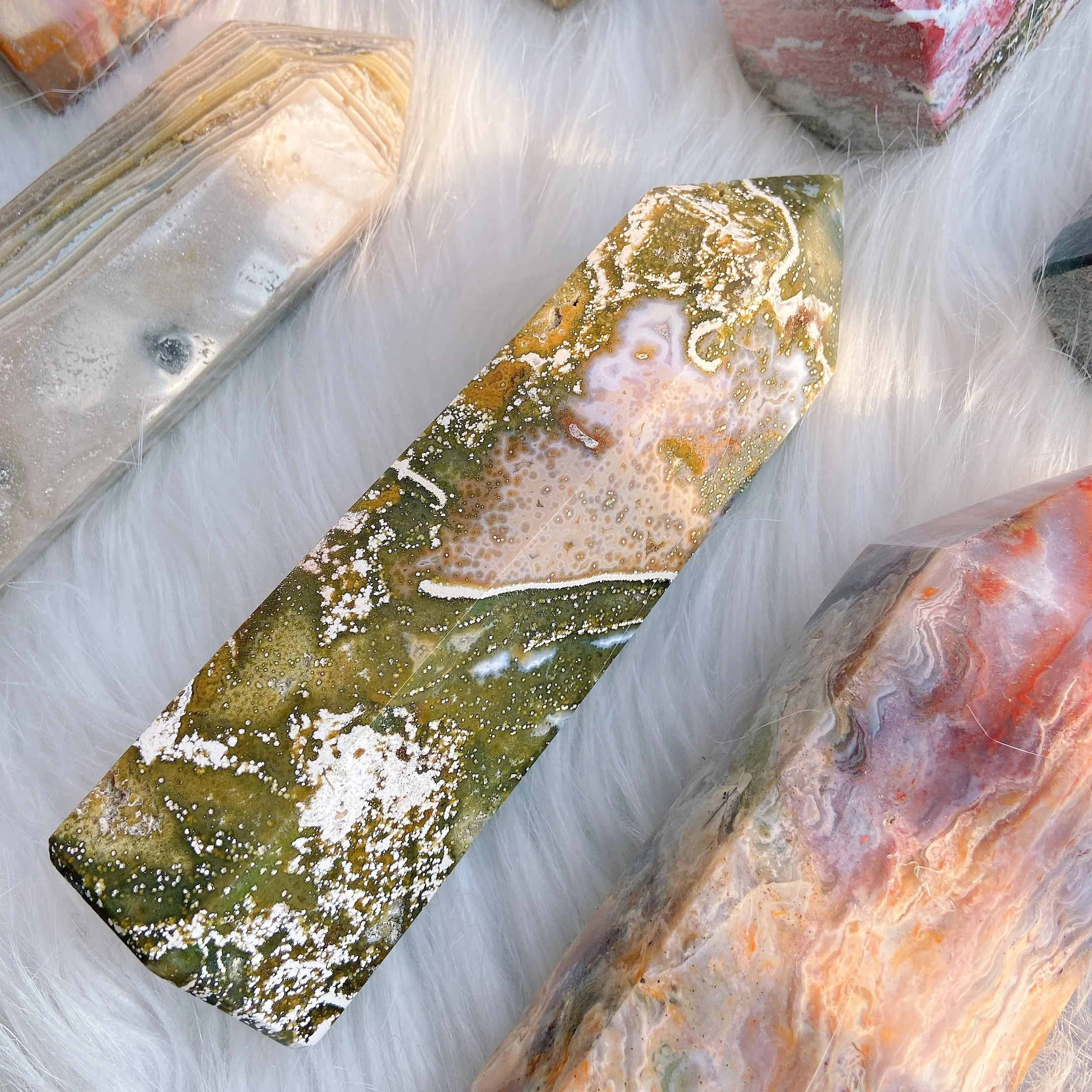 hot sale 2022 donghai crystal Superior Quality colorful ocean jasper oj tower  Energy healing Crystal Crafts points tower