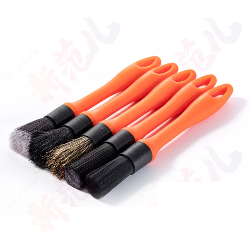 5 Pack Car Detailing Brushes for Dashboard Engine Bay Air Vents with Conversion Elbow