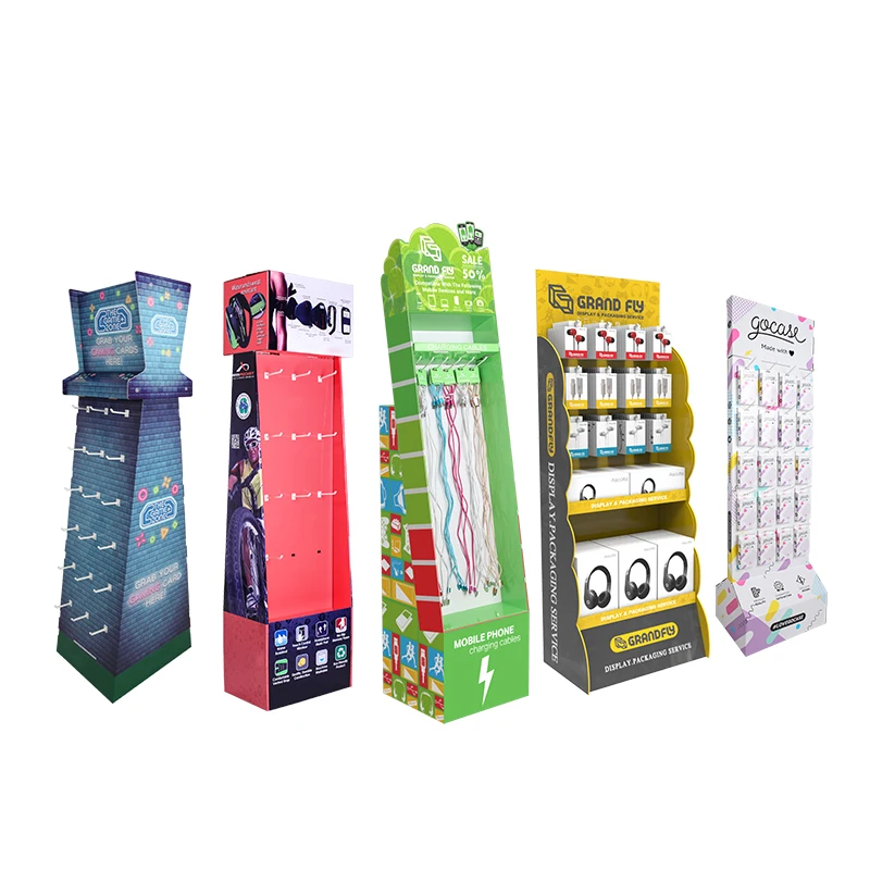 New Arrival Retail Display Foam Cardboard Cardboard Hook Paper Food Floor Hanger Hook Display Rack Cardboard Display Stand
