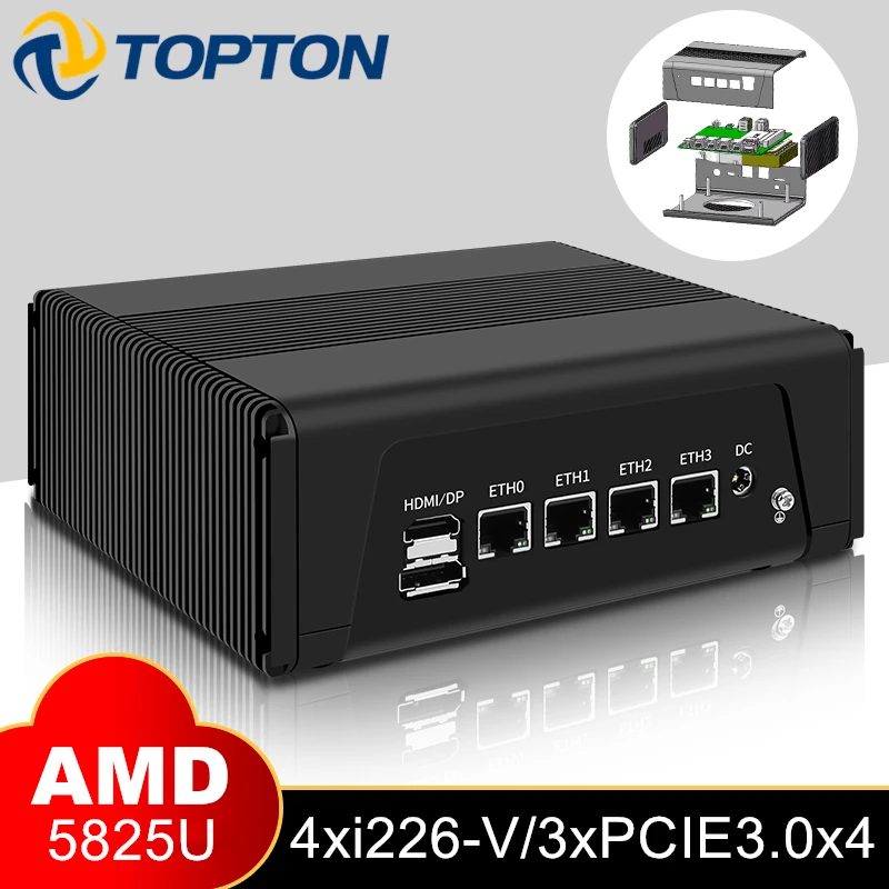 Мини-ПК Topton 2 5G NAS серверный брандмауэр новый программный маршрутизатор R7 5825U 5800U R5 5600U 4x i226-V 3 * NVMe SATA 3x4K UHD