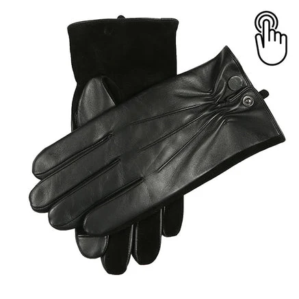 Мужские кожаные перчатки для сенсорного экрана с шерстяной подкладкой