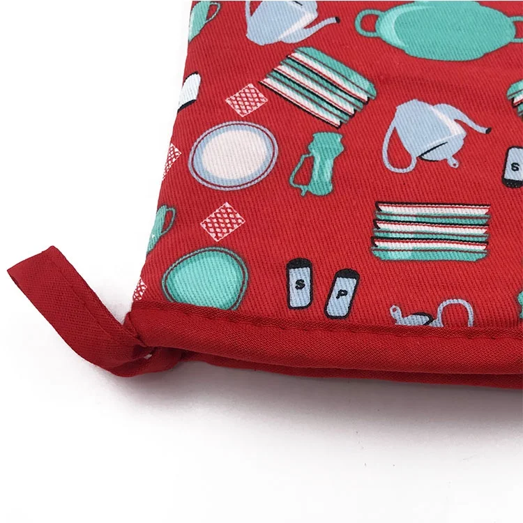 Factory Customized Pattern Cotton Oven Mitts Kitchen Insulation Gloves Red