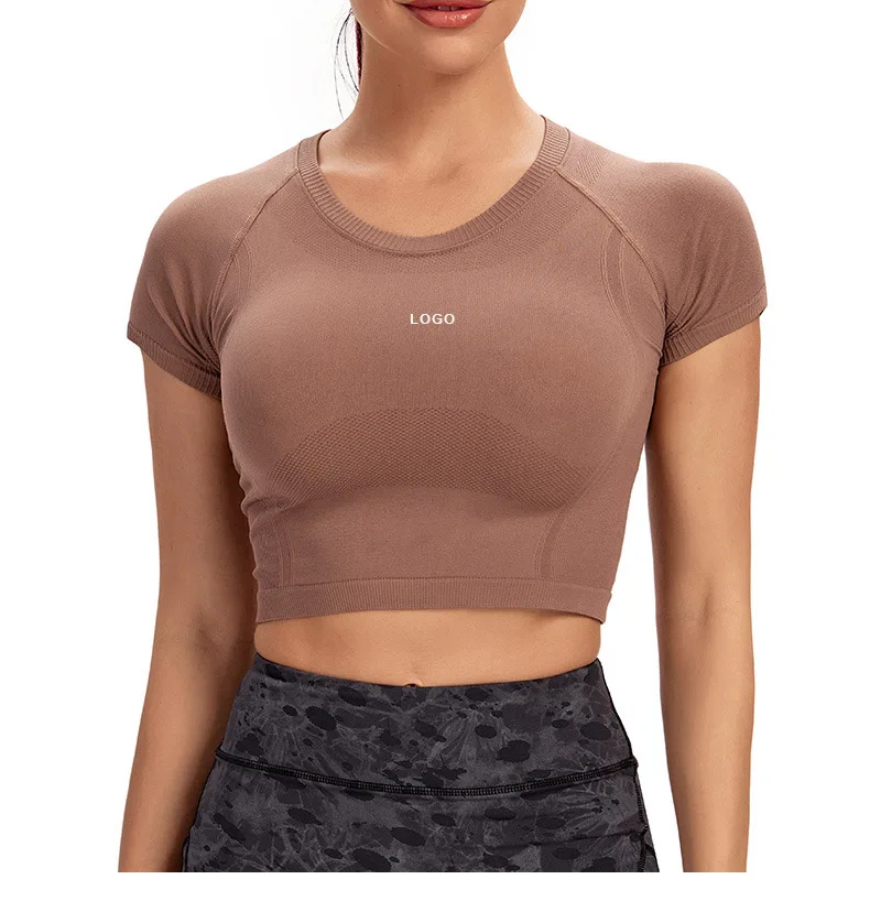 Seamless Stretch Workout Women Yoga Sports Gym Tops Wholesale Custom ODM Sports Cropped T Shirt Fitness Active Wear