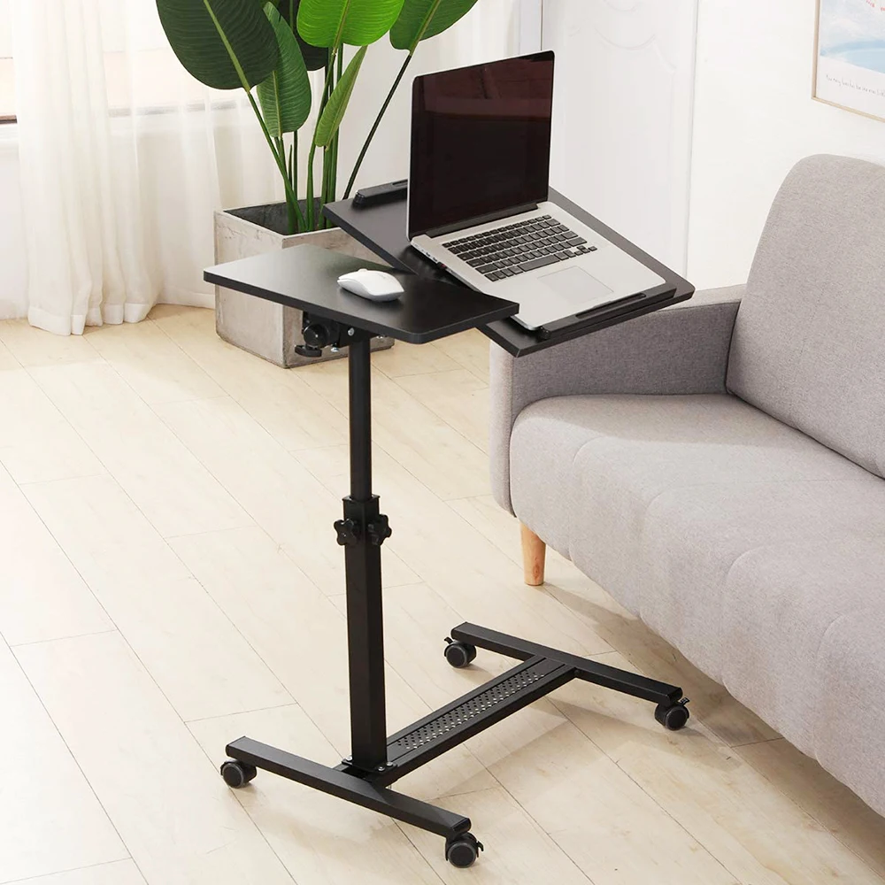 Adjustable Tray Overbed Table for Laptop Bedside Table Desk With Wheels