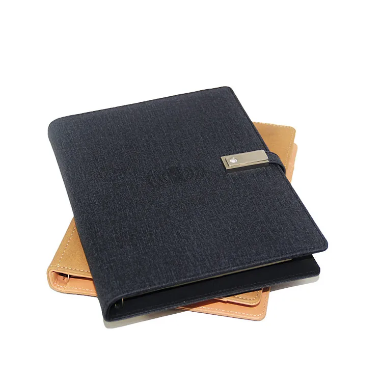 Business luxury smart pu leather custom loose-leaf wireless charging notebook with U disk