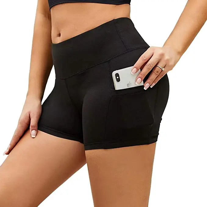 Women High Waist Leggings Gym Running Sports Fitness Compression Yoga Short Pants with Pocket