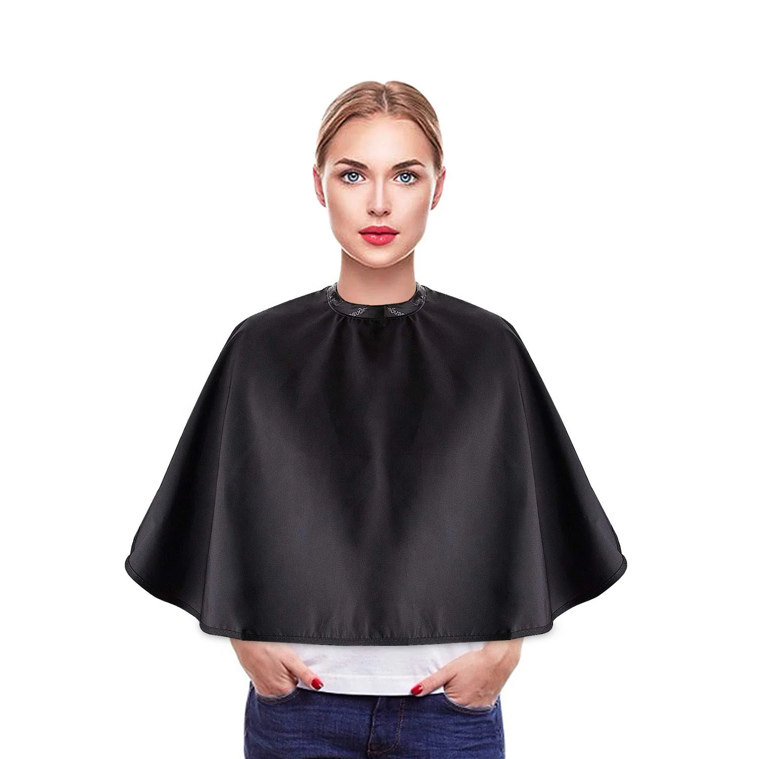 Black Makeup Cape, Chemical & Water Proof Beauty Salon Shorty Smock for Clients, Lightweight Comb-out Beard Apron Shortie