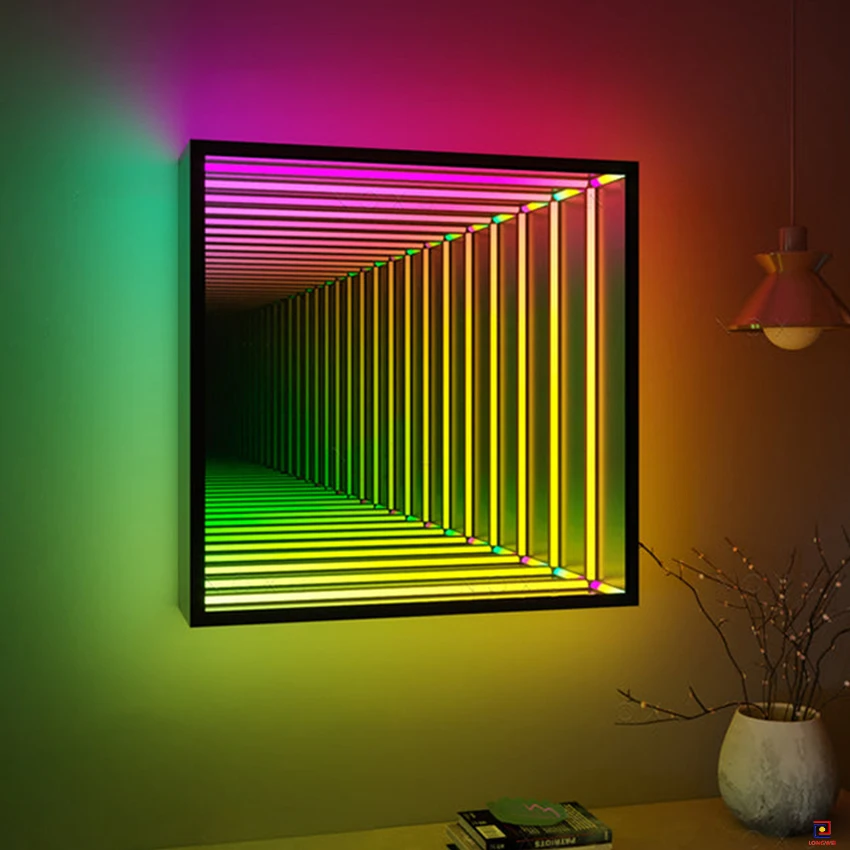 Modern Design Infinity Mirror Wall Light LED Tunnel Mirror with Remote Control Multi-Color Changing Glass Light