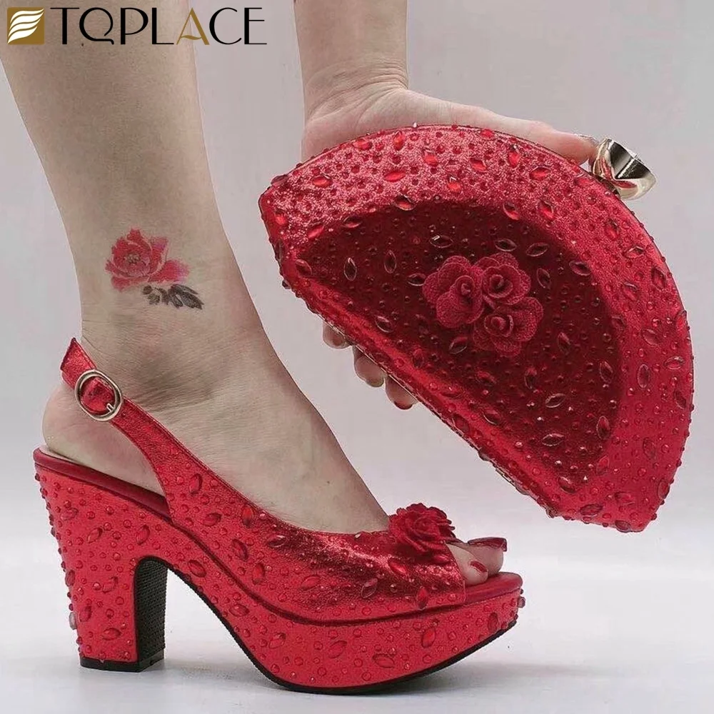 Purple Color  Shoes with Matching Bags High Quality African Shoe and Bag Set For Party In Women Nigerian Shoes and Bag Set