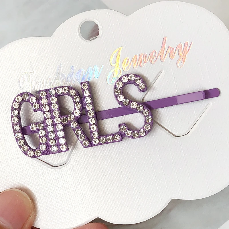 HLH004 Trade Assurance New Design Fashion Letters Studded With Crystal Hairclips Simple Cute Girls Letter Female Hair Pin