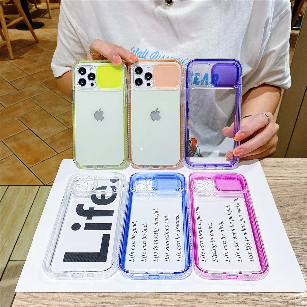 Camera Protect Slide Lens Cover Cases for iPhone 11 12 Pro Max XR XS 2 in 1 Shockproof Clear Mobile Phone Bumper for iPhone 13