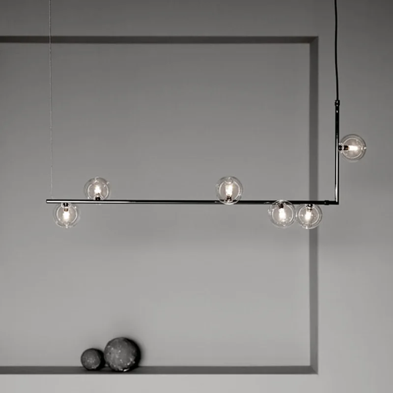 
Well quality led aluminium linear modern designer dinning room chandeliers 6 lights globe pendant light fixture for dining table 