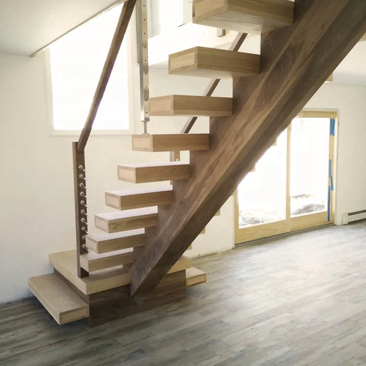 Contemporary Prefabricated Slide Step Walnut Scale Collier Metal Stair L Shaped Stair Straight Staircase Designed For Wood Stair