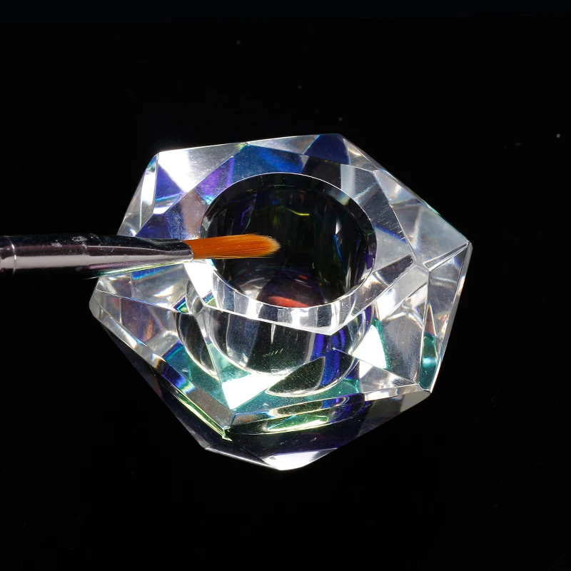 Diamond Crystal Glass Nail Cup Acrylic Powder Liquid Dappen Dish Pink Lid Glass Bowl Holder Pen Wash Manicure Tool Equipment