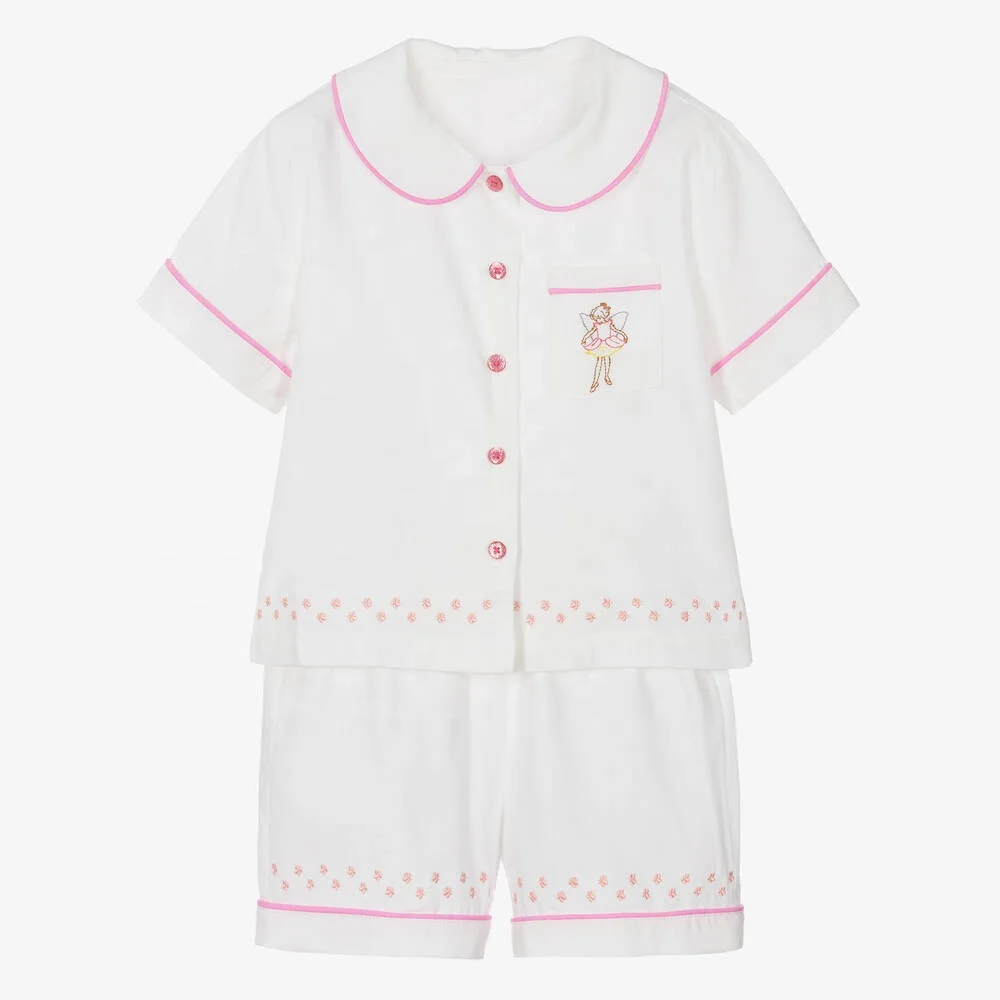 Wholesale Customized Design Hom Sleepwear Children Cotton Embroidered Pyjamas Kids Girl Short Pajamas Set