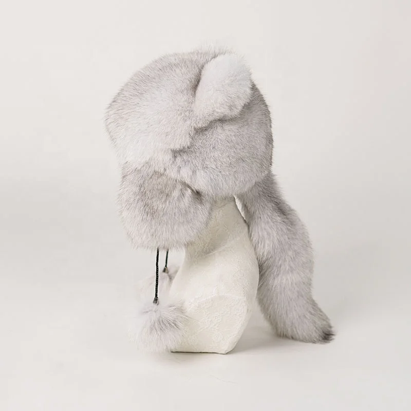 NAFA Wholesale Cute Lovely Furry Chic Cozy Winter White Fox Fur Aviator Bomber Hats with Source Factory