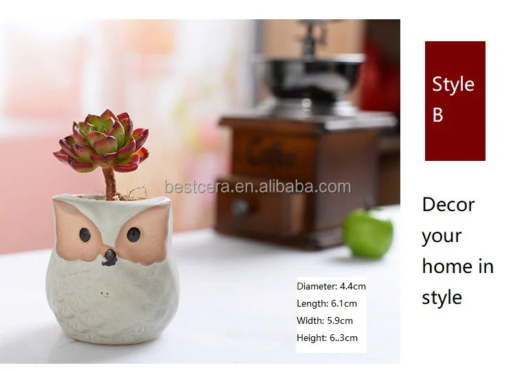 Owl Shaped flower pot decorative succulent pots mini ceramic succulent planter pot a drainage hole