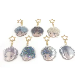Key Chain Charms Holographic Acrylic Keychain Transparent Clear Two Side Anime Glitter Acrylic Zinc Alloy Digital Printing Kpop