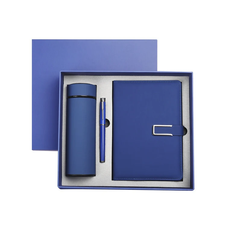 Manufacture high end A5 leather notebook with vacuum cup and pen for business gift set