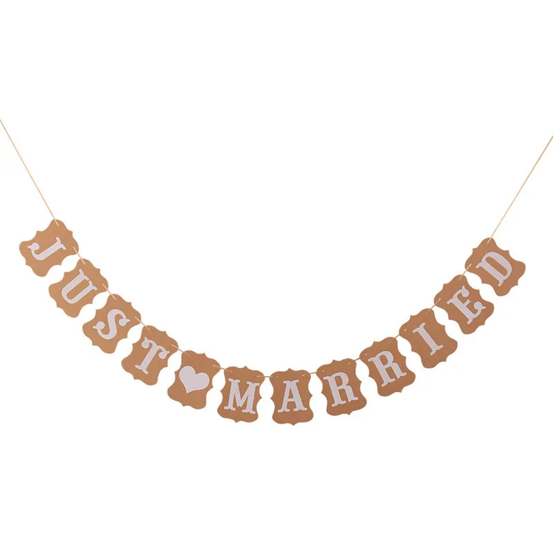 Just Married Kraft Paper Banner Wedding Decoration Letter Garland Pull Flag Photography Prop Party Flag