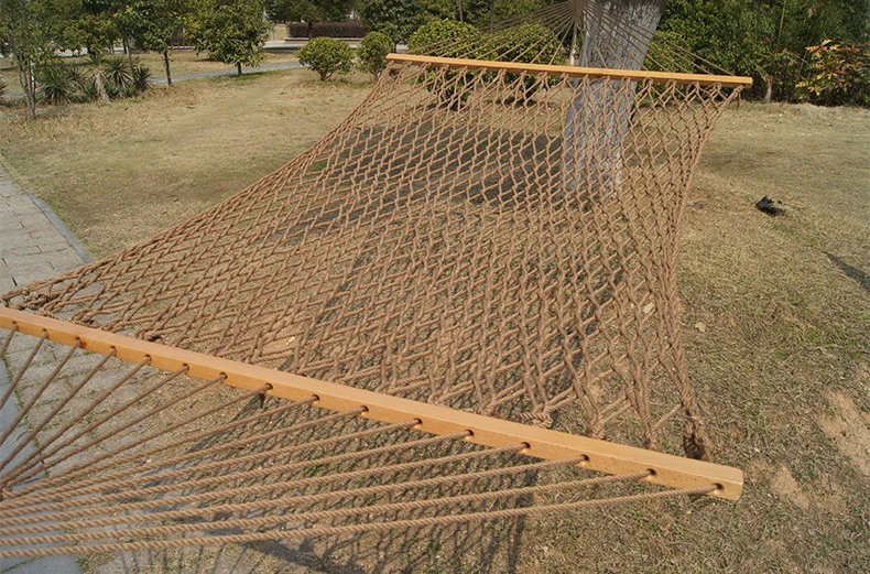 Single mesh Hammock Hanging Swing Wooden Stick Cotton Rope with Hooks Outdoor Travel Camping Sleeping and Rest net Hammock