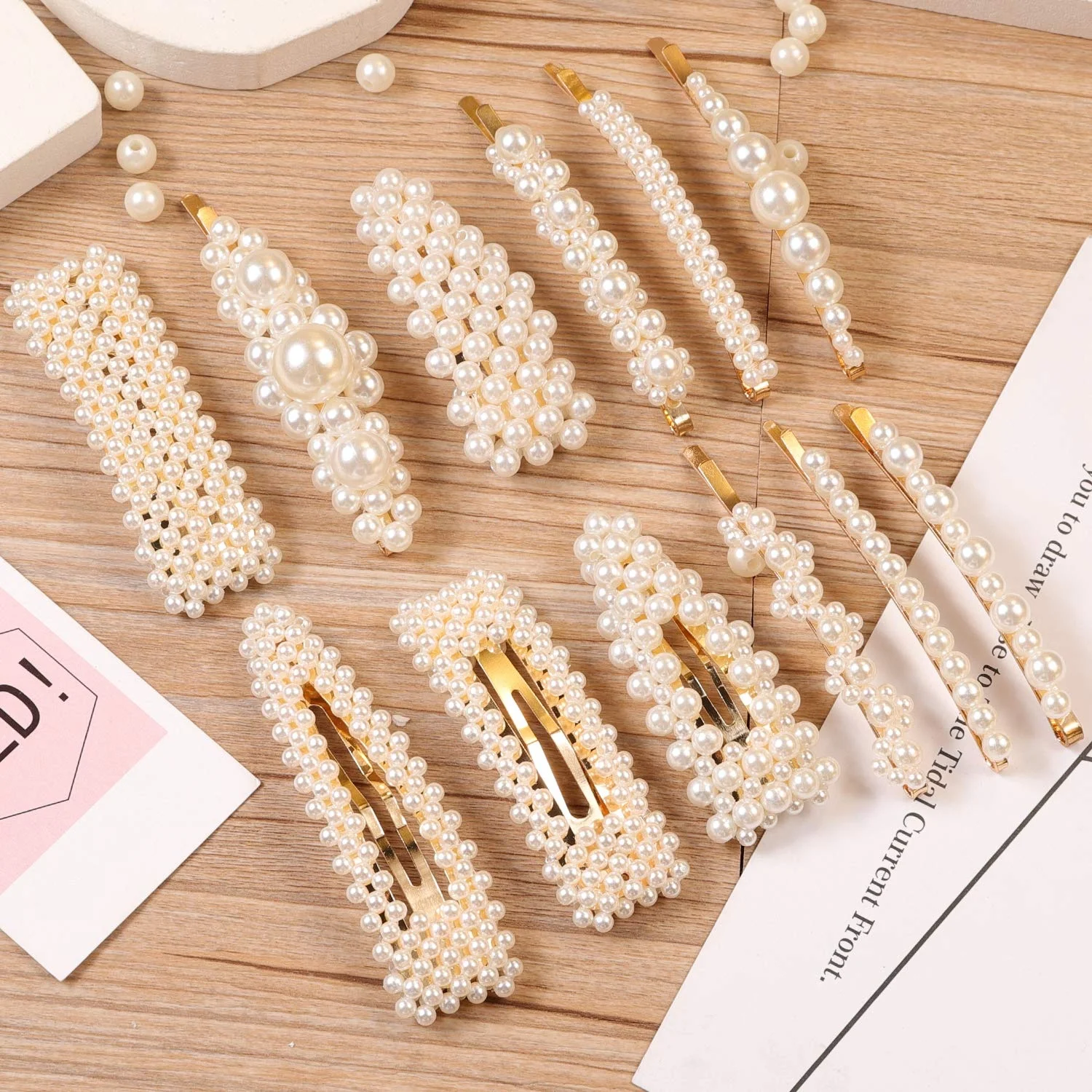 Finestyle Large Hairgrips Pearl Hair Clips Pins Barrette Ties for Women Girls Elegant Handmade Fashion Accessory
