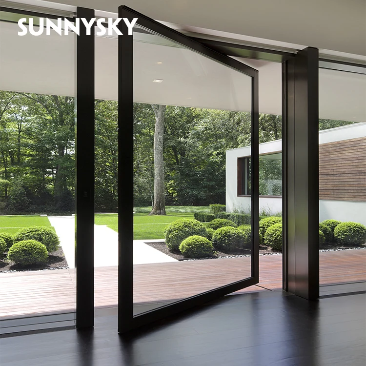Алюминиевая Передняя защитная металлическая закаленная стеклянная Поворотная раздвижная дверь
