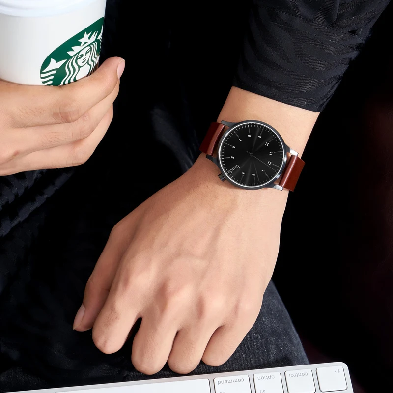 High quality minimalist mens genuine leather strap japan quartz movement custom logo brand watches
