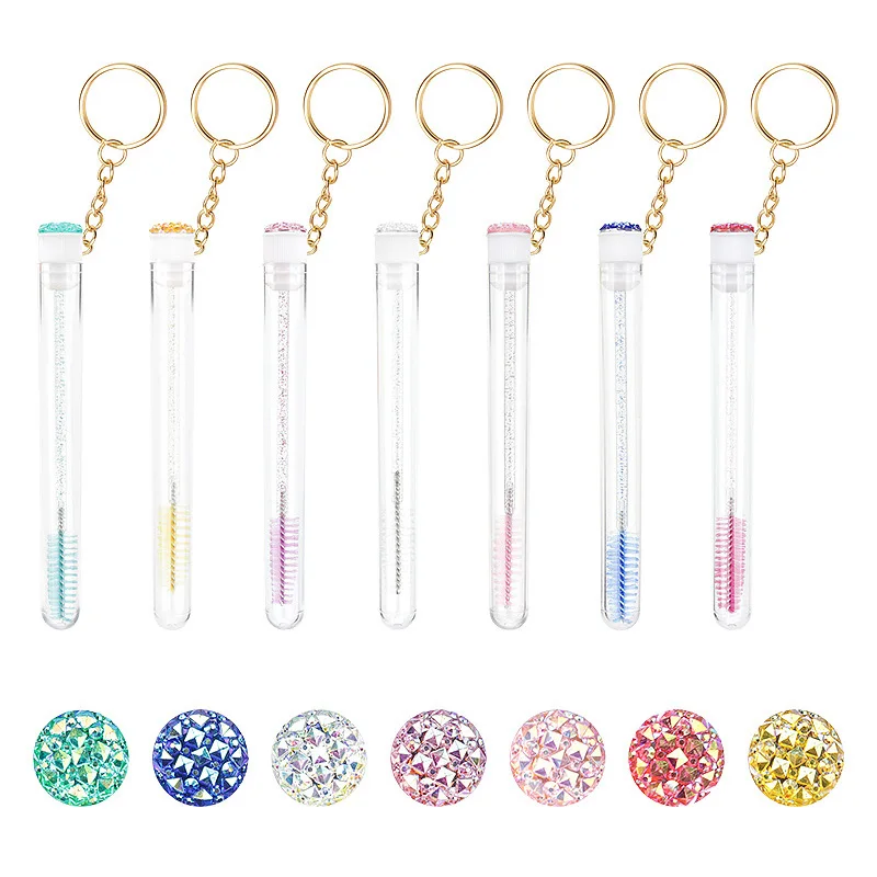 Disposable Glitter Eyelash Brush With Tube Eyebrow Mascara Wand Applicator For Eyelash Extension Makeup keychain brush