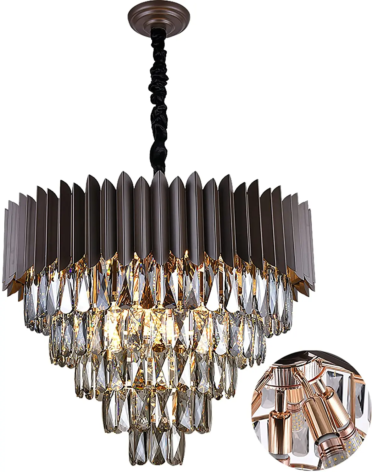 Черные железные стальные алюминиевые большие круглые хрустальные люстры для гостиной, столовой, потолочные стеклянные подвесные современные подвесные светильники