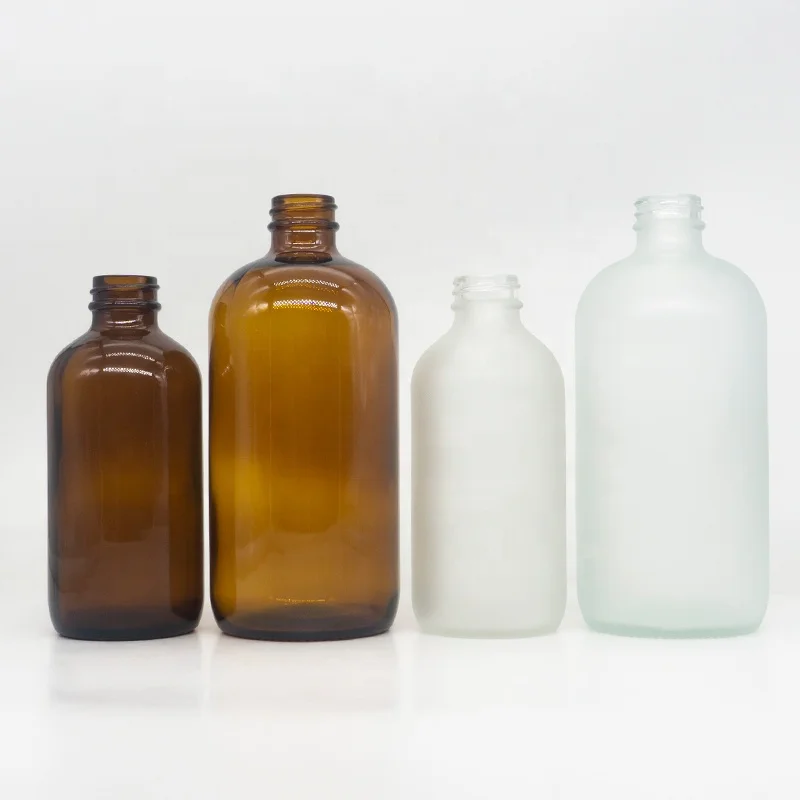 Luxury 500ml 16oz Empty Boston Round Clear Frosted Room Glass Spray Bottle with Trigger Sprayer and Silicone Sleeve for Cleaning