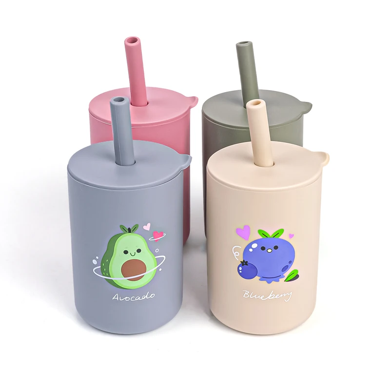 High Quality Outdoor Portable Food Grade Silicone Cup Lid BPA Free Kids Toddler Children Water Drinking Baby Sippy Cup Straw
