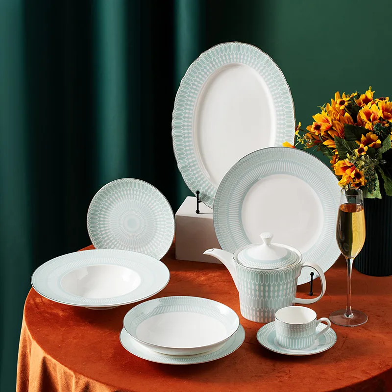 Luxury High End Hotel Cafe Sky Blue Bone China Coffee Cups and Saucers Gold Rim Tea Cup Set