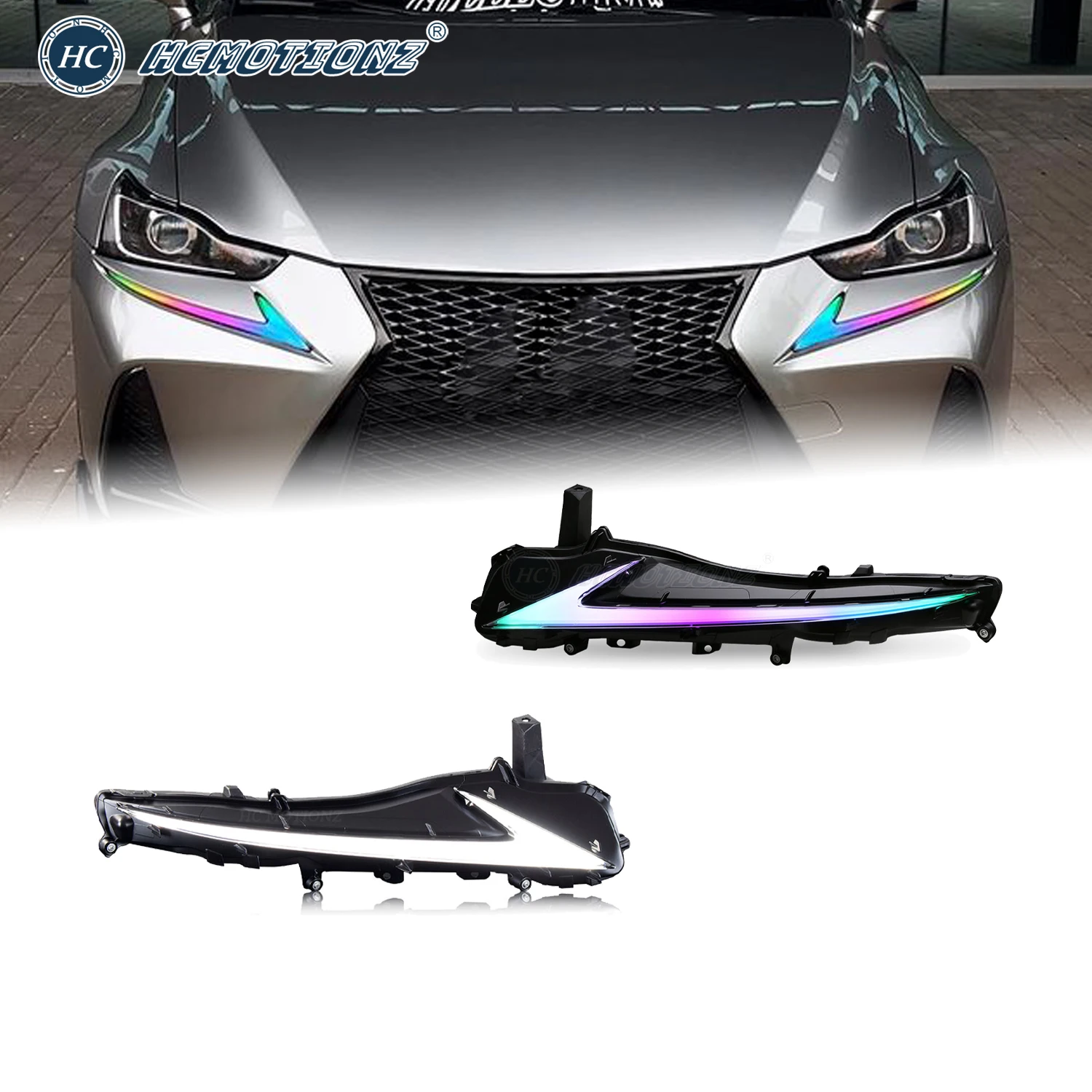 HCMOTIONZ Factory Streamer Day Running Lights 2017 2018 2019 2020 Car Lamps Assembly IS250 IS350 F RGB DRL for Lexus