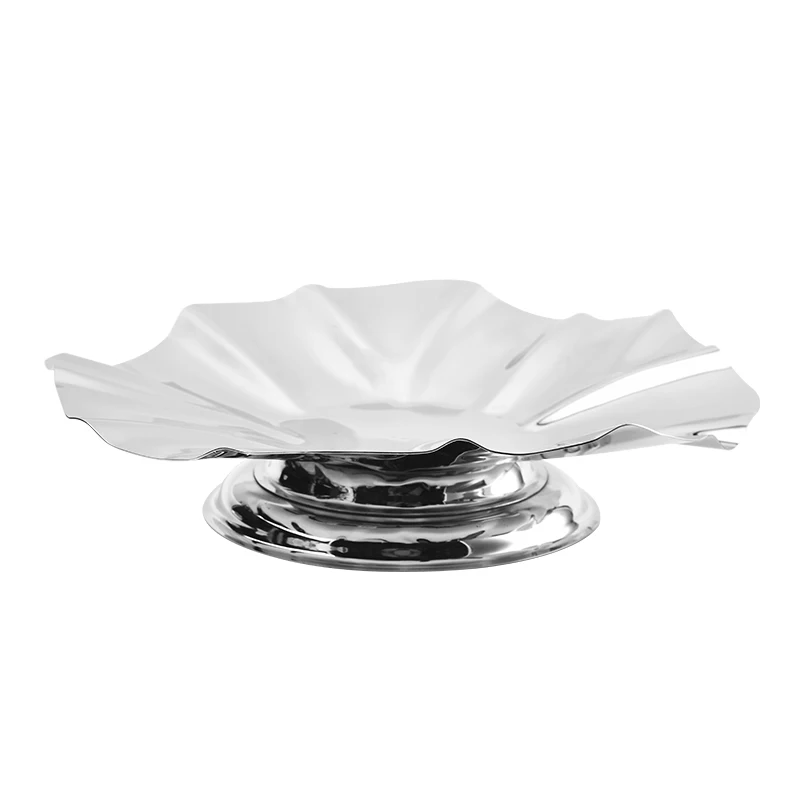 Decorative Kitchen Dinning Party Wedding Candies Tray Mirror Polish Stainless Steel Lotus Fruit Plate Displaying Tray