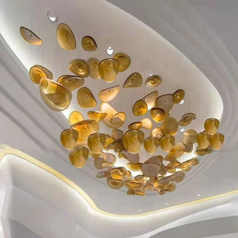 Custom Crystal Glass Chandeliers Villa Staircase Decoration Lightings Modern Design Indoor Engineering Lighting Fixtures