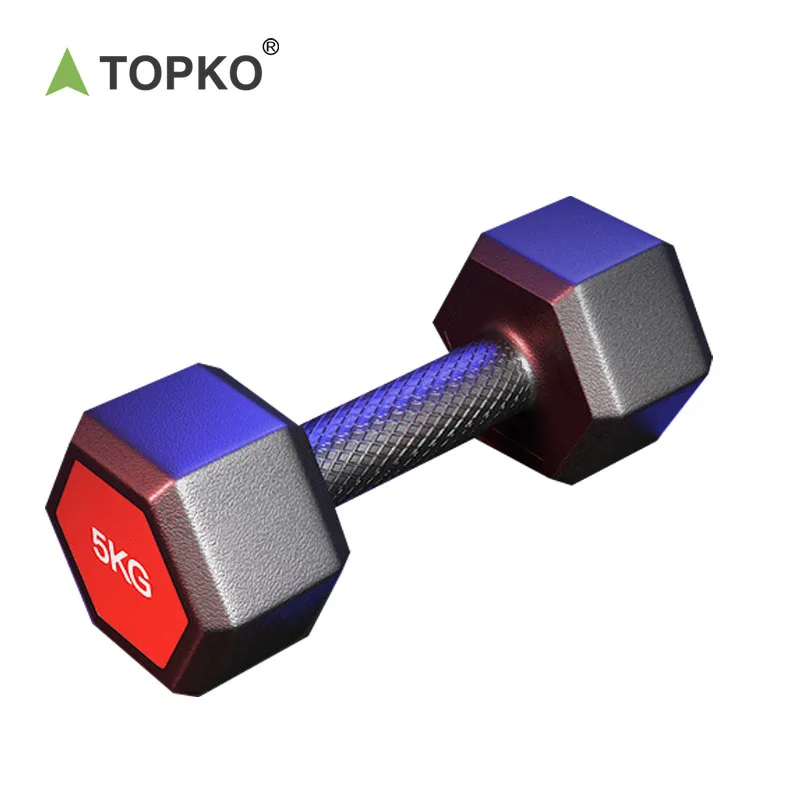 TOPKO manufacturer sales rubber coated hexagonal dumbbell 5kg 10kg 20kg male and female home fitness dumbbell set