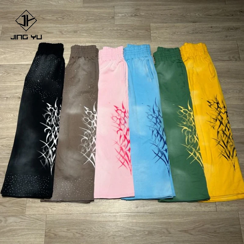 Брюки на заказ от производителя, винтажные, выцветшие от солнца, французские махровые 100%, хлопковые, кислотные, стразы, спортивные штаны для мужчин