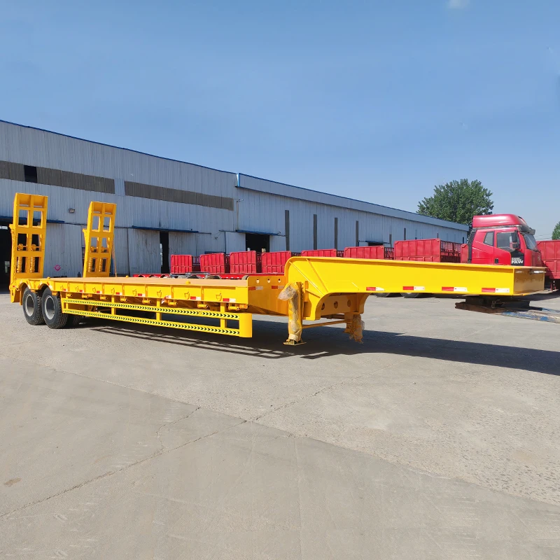 3 Axles 4 Axles Flatbed Container Transport Low Trailer Truck 40 60 80 Ton Lowbed Truck Trailer