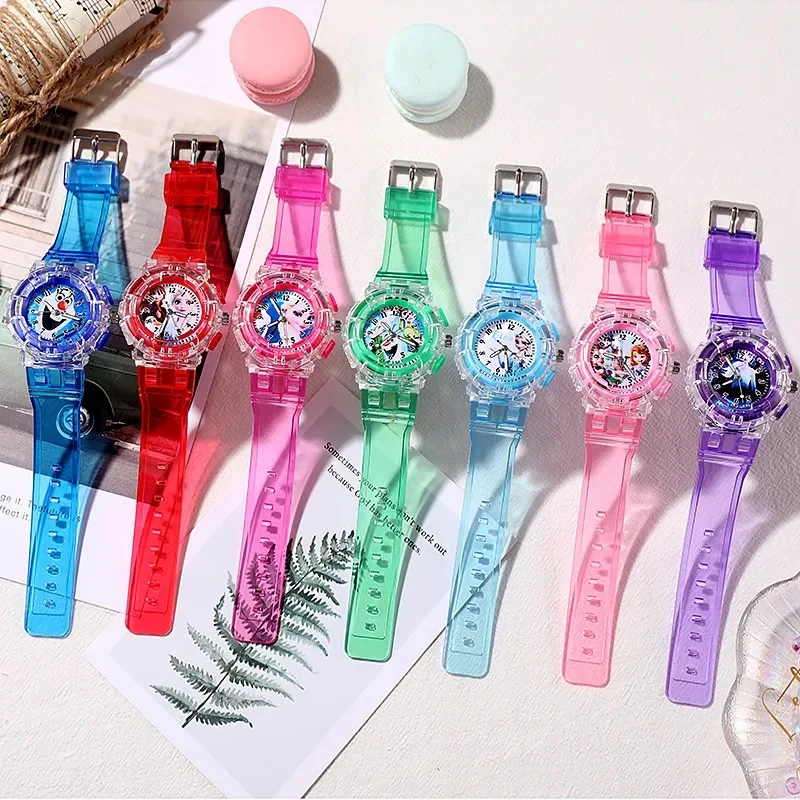 Fashion Glitter Cartoon Kids Quartz Watch Ice Princess Ladies Cartoon Watch Pink Bule Plastic Kids Quartz Watch