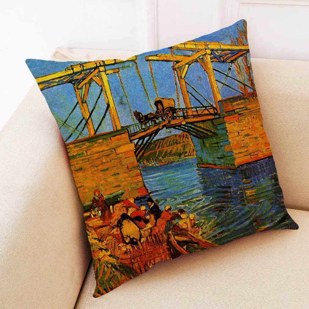 Customized Artistic European Style Oil Painting Pattern Pillow Cover Printing Linen Throw Cushion Cover