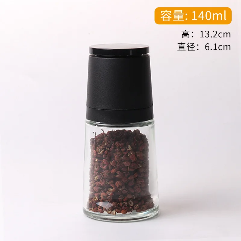 Refillable 140ml Salt and Pepper Spice Glass Bottle Grinder Manual Glass Grinder Bottle With  Black and White Lids