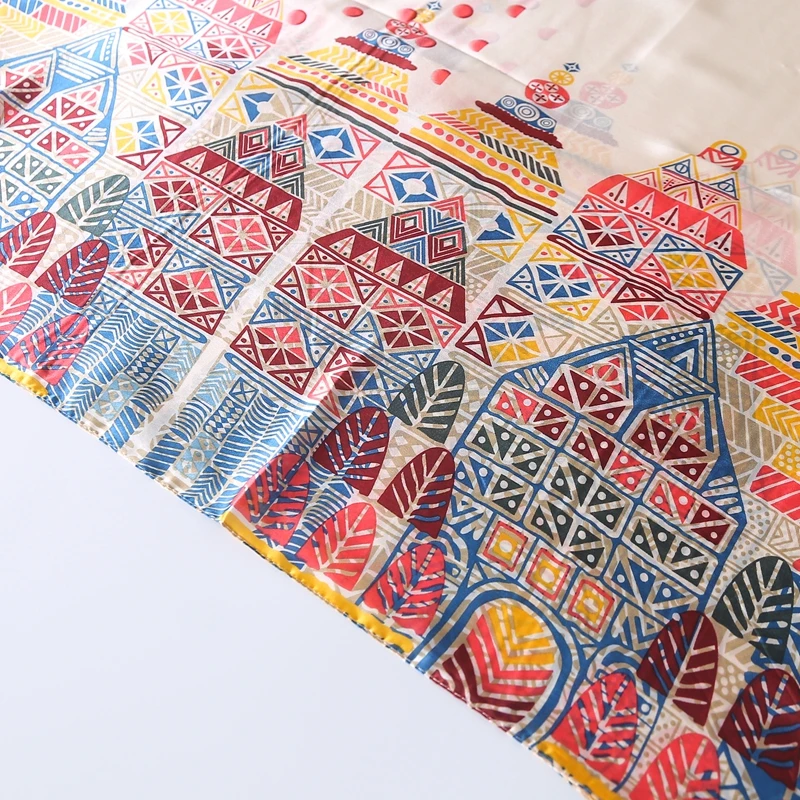 Wholesale high quality silk satin cute kids children long printing scarf