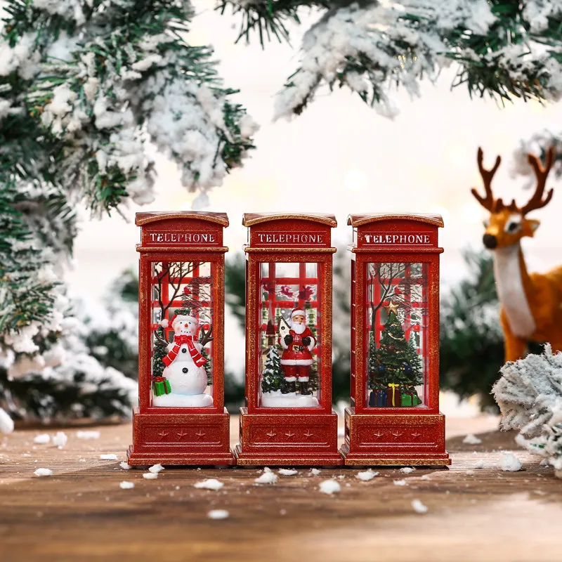 Wholesale Merry Christmas Gifts Snowman Telephone Booth Lighted Christmas Glitter Lantern