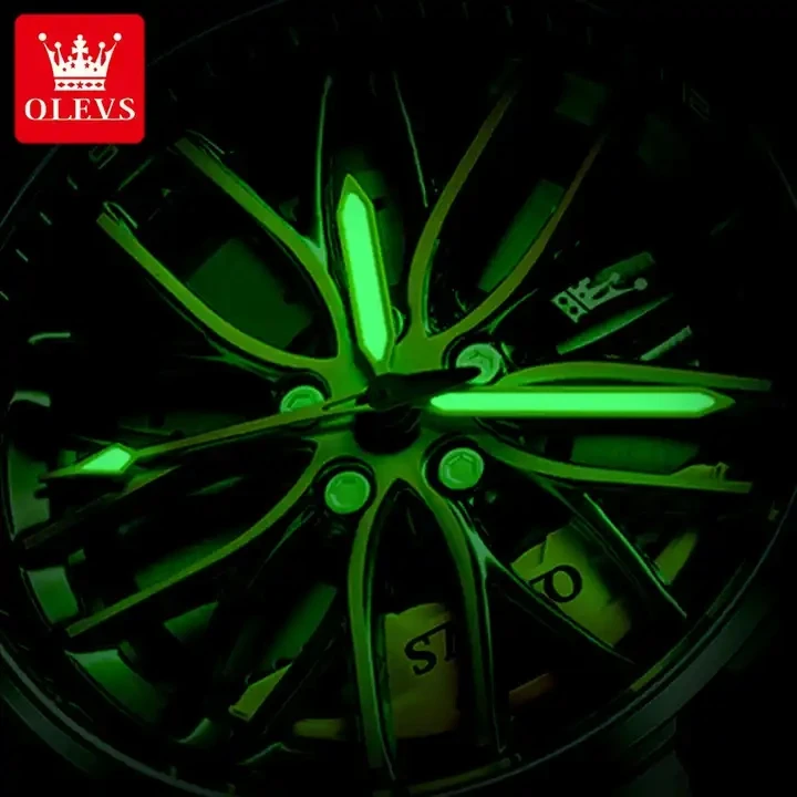 stereoscopic hollow dial olevs 9937 mens wrist watch car rim wheel hub steering automatic watch cool watches for motorcycle man