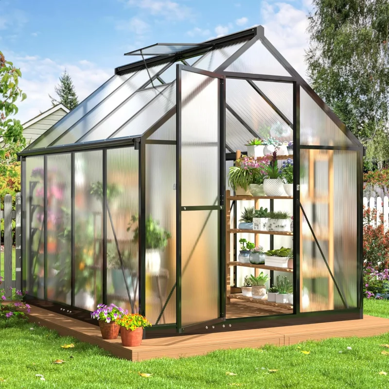 Outdoor Aluminum Polycarbonate Greenhouse with Ventilation Doors Walk in Greenhouse for Outdoors Backyard
